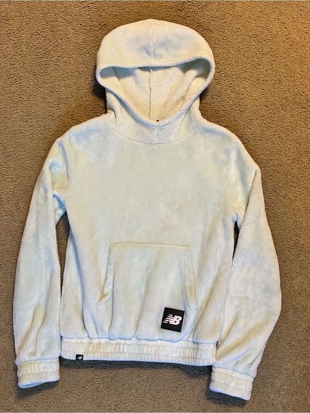 New Balance Girls Green Fleece Pullover Hoodie Pockets Logo Size L Sweatshirt